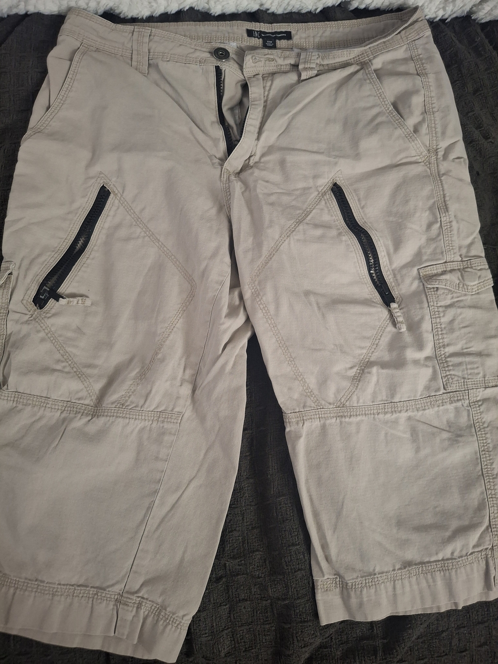 INC International Concepts Khaki Cargo Capris with Black Zippers